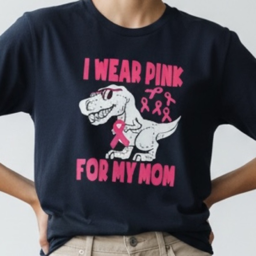 Breast Cancer Pink‎ Ribbon T-shirt with Dinosaur